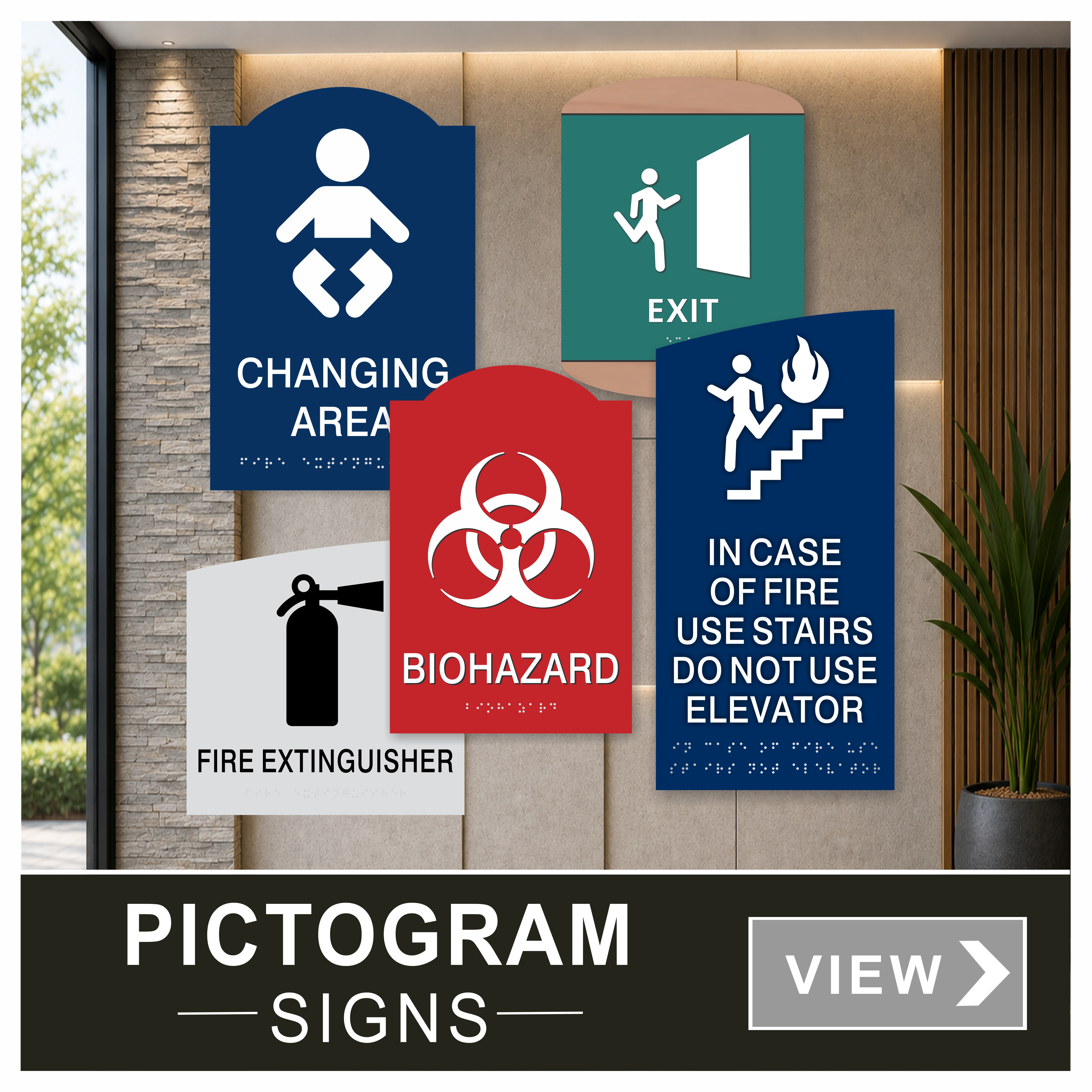ADA compliant interiro signs with pictograms